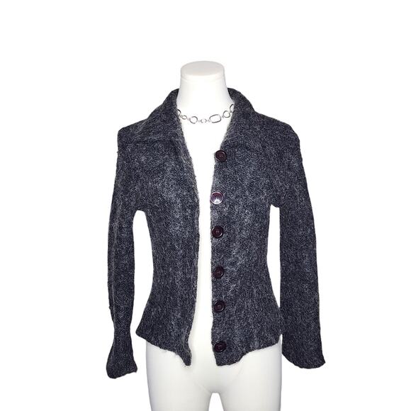 Vtg Bebe Moda Mohair Wool Button Up Collared Fuzzy Goth Warm Sweater Cardigan - Picture 2 of 7